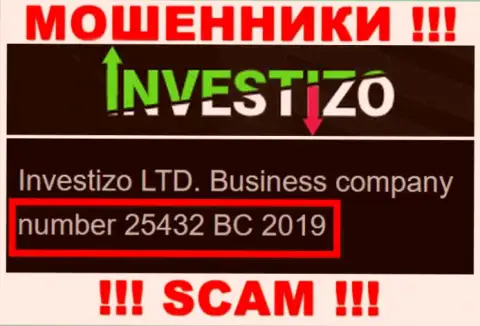 Инвестицо Лтд internet-мошенников Investizo Com зарегистрировано под вот этим номером регистрации - 25432 BC 2019
