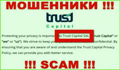 Траст Капитал - это интернет аферисты, а руководит ими Trust Capital S.A.L.