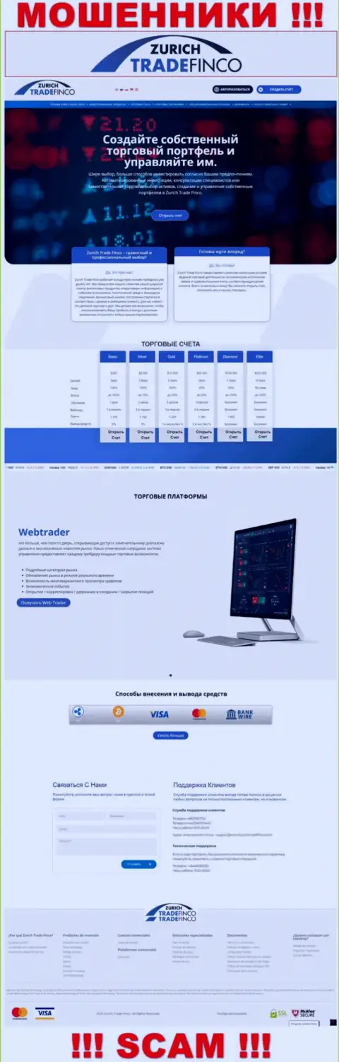 ZurichTradeFinco Com - это официальный веб-сайт мошенников ZurichTradeFinco Com