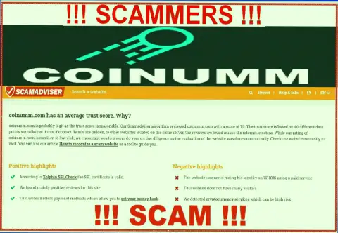 Information about Coinumm Com cheaters from the scamadviser com