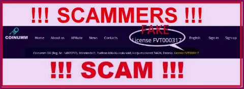 Coinumm scammers do not have a license - be careful