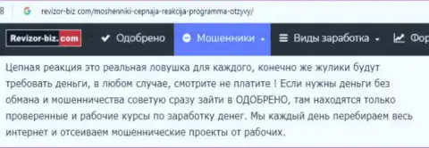 Отзыв об жуликах Форекс компании Цепная Реакция - МОШЕННИКИ !!!