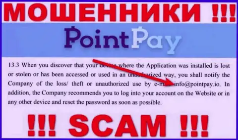 Организация ПоинтПэй Ио не прячет свой электронный адрес и показывает его на своем сайте