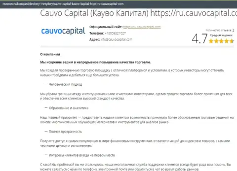 Информационный материал об условиях для торгов дилера Cauvo Capital на сайте Revocon Ru