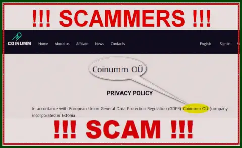 Coinumm Com thiefs legal entity - information from the scam web-site