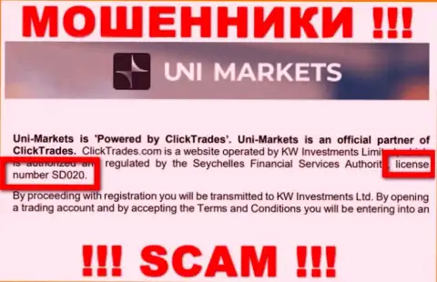 Будьте осторожны, ЮНИ Маркетс сольют денежные вложения, хоть и указали свою лицензию на web-ресурсе