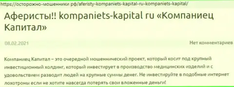 В интернет сети не очень лестно пишут о Kompaniets Capital (обзор мошеннических деяний конторы)
