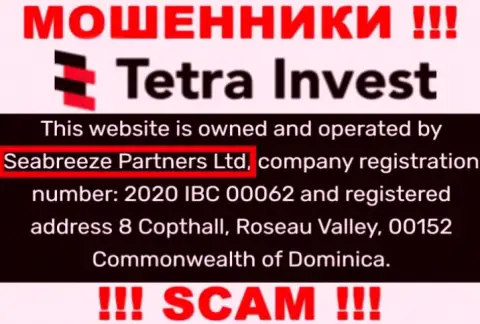Юр лицом, владеющим internet-шулерами ТетраИнвест, является Seabreeze Partners Ltd