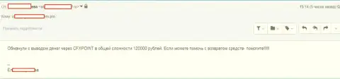 Следующую жертву ЦФХ Поинт лишили 120 тыс. рублей