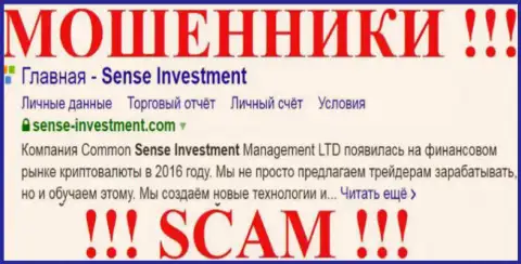 Sense Investment это МОШЕННИКИ !!! SCAM !!!