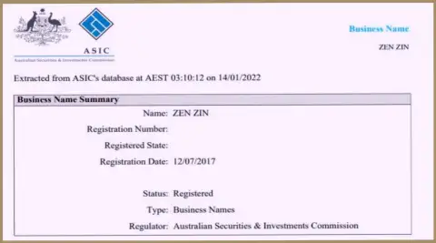 Регистрация дилера Зиннейра австралийским регулятором финансовых рынков